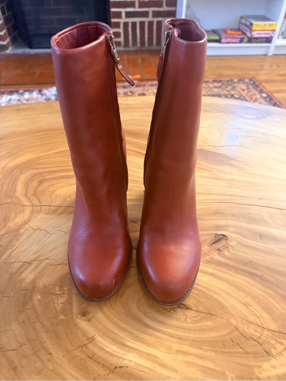 Sam Edelman Women's Brown Leather Mid-Calf Zip Boots
